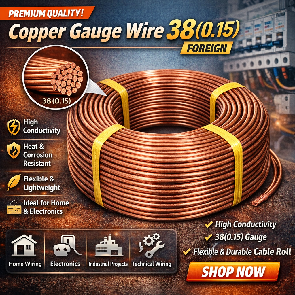 38(0.15) Premium Copper Gauge Wire FOREIGN – High Conductivity Electrical Cable Roll